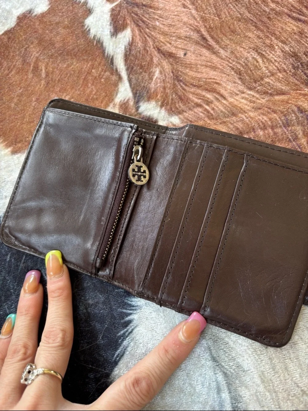 Tory Burch Metallic Silver Croc-Embossed Leather Bifold Wallet Teal Crystal Gems